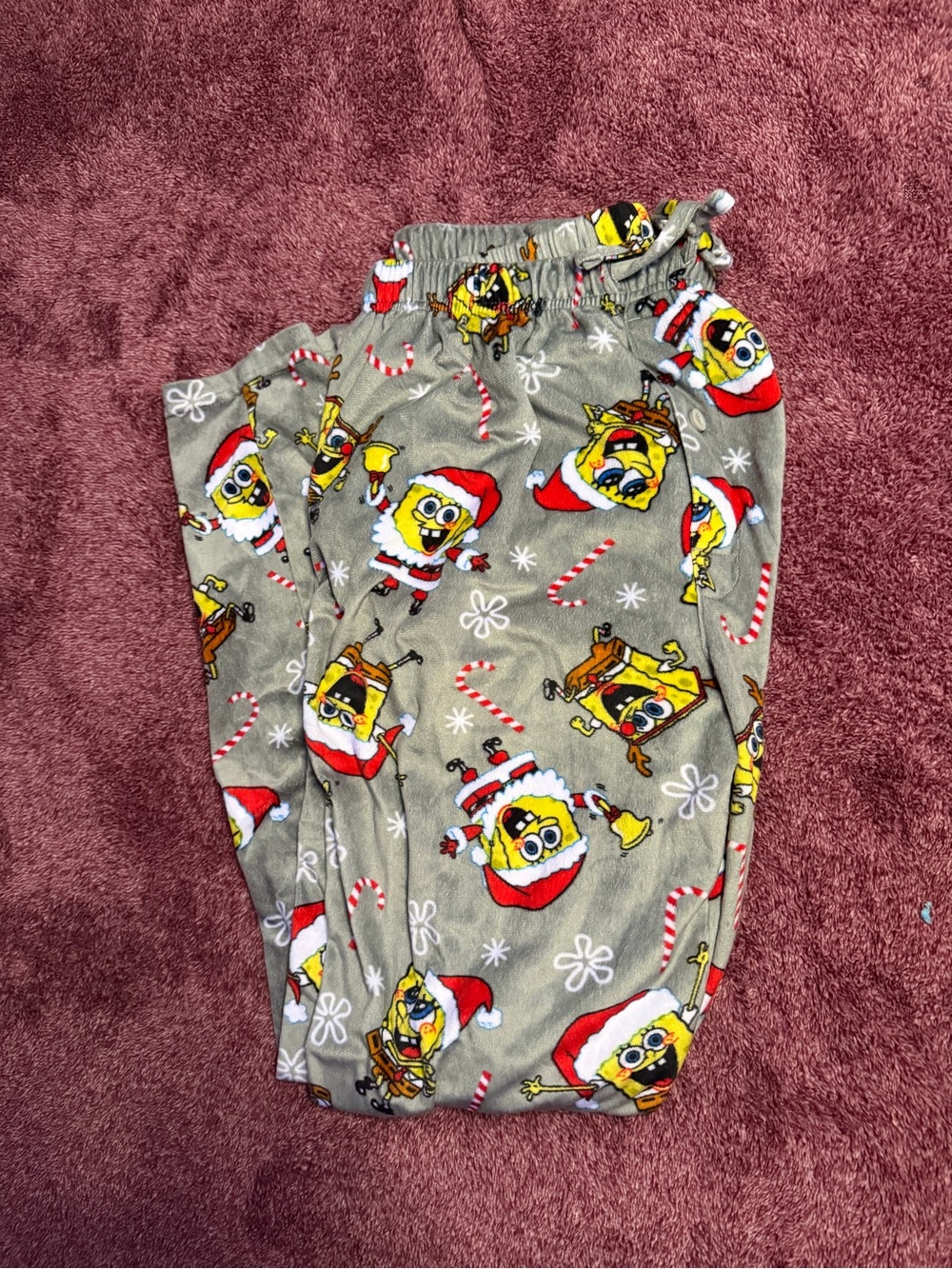 Men’s Christmas SpongeBob Gray Fleece Pajama Pants